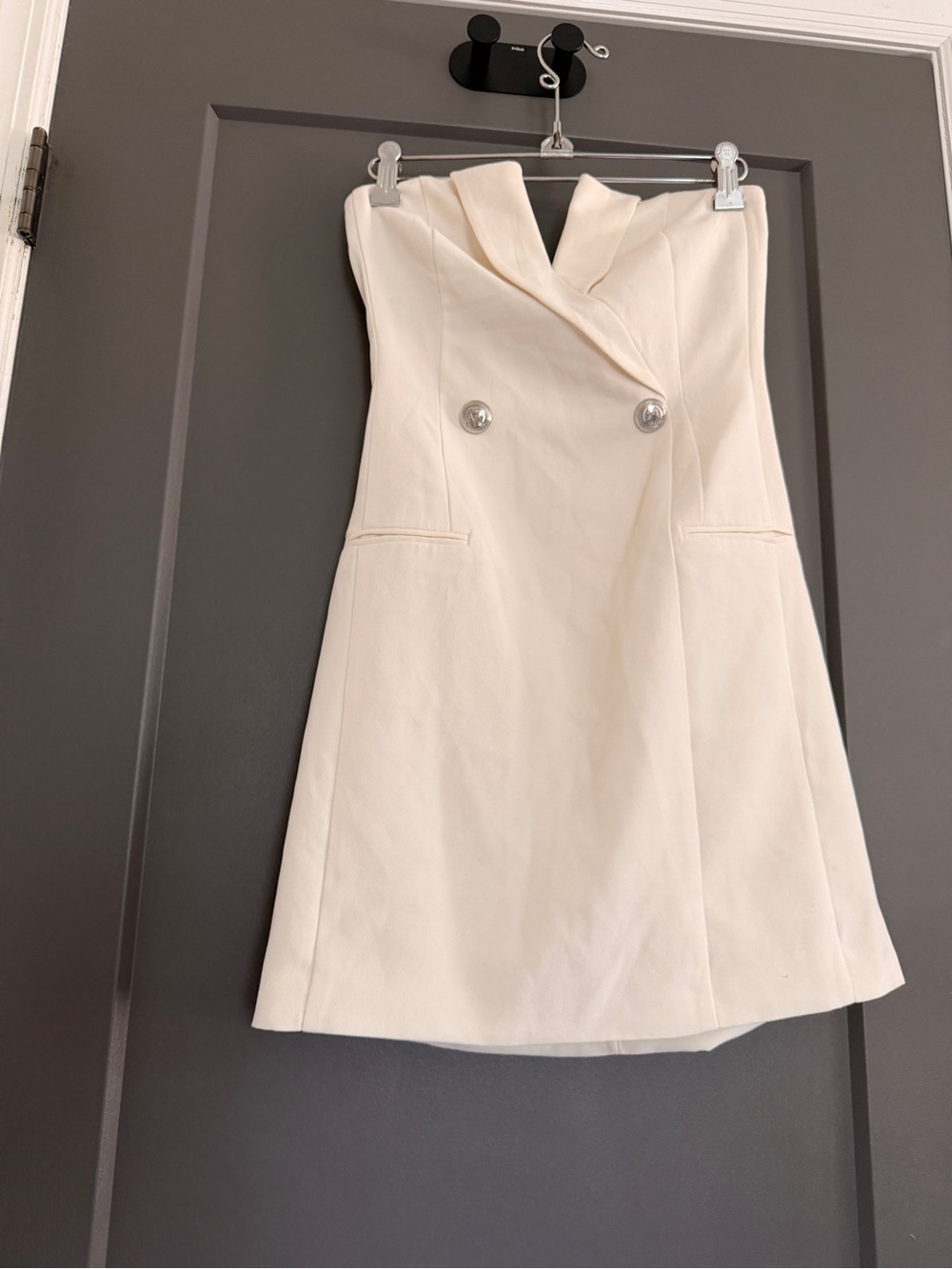 bebe Ivory Strapless Double-Breasted Dress